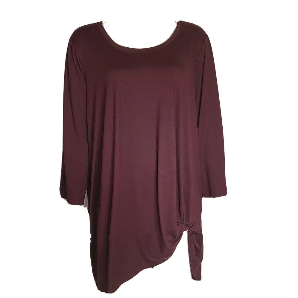 Lane Bryant Top Womens Size 22/24 Solid All Purple 3/4‎ Sleeve Knotted Pullover